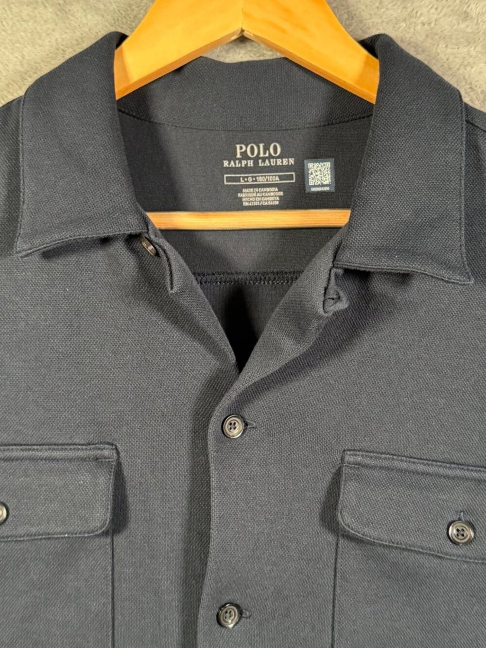 Polo Ralph Lauren Button Down Shirt Mens L Navy Blue Loop Collar Knit Overshirt